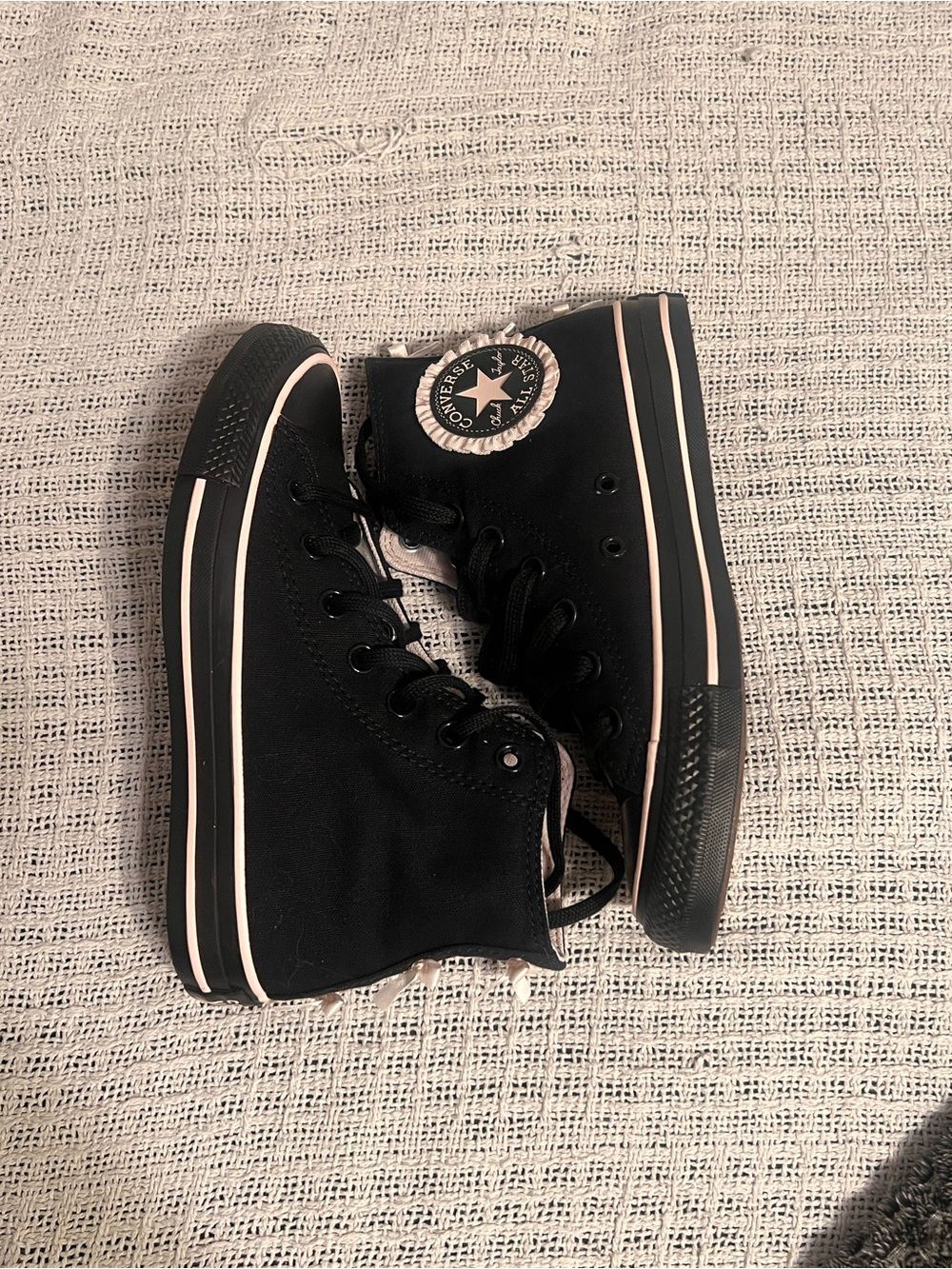 Converse High Top Sneakers in Black with Pink Trim - Picture 2 of 5